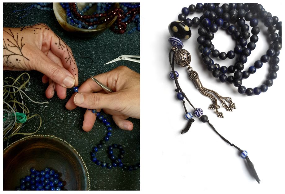 ..mijn eerste mala van Lapis lazuli is mij zeer dierbaar en ondersteunt mij nog steeds gedurende mijn dagelijkse meditatie